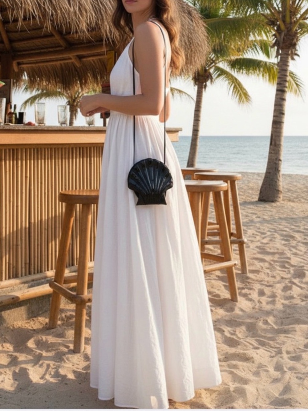 Brie Black Leather Shell Bag